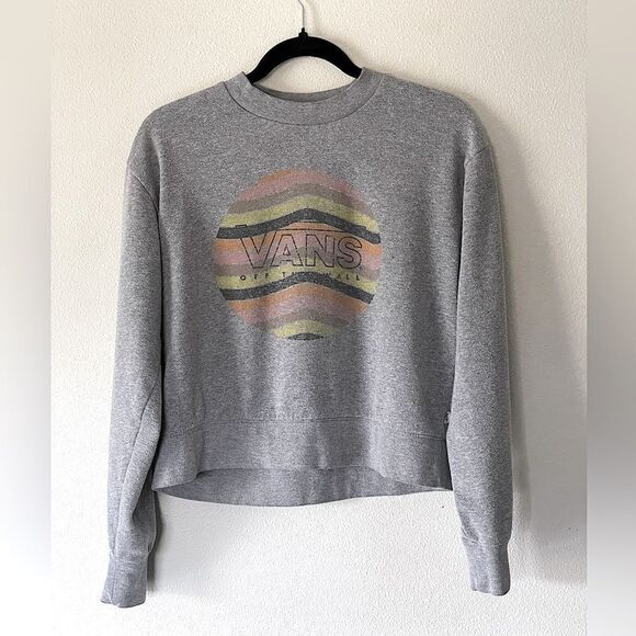 Vans, Gray, Women’s, Cropped, Long-Sleeve, Distressed, Sweatshirt. Size Small. - Picture 1 of 3